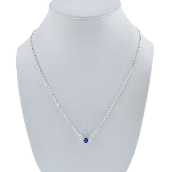 Vintage Sterling Silver Blue Tanzanite Cubic Zirconia Necklace 18.75" - Picture 1 of 5